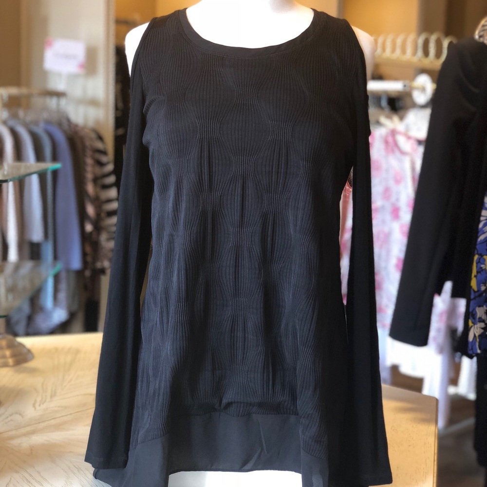 NWT Patricia Luca Black Stretch Blouse Top M